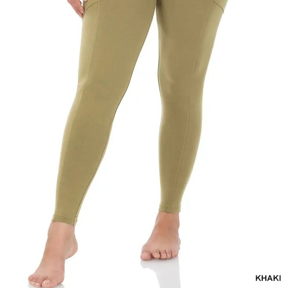 NEW 1X- Large W/Pockets KHAK Plus Size Premium Cotton Waistband Leggings - Picture 4 of 6